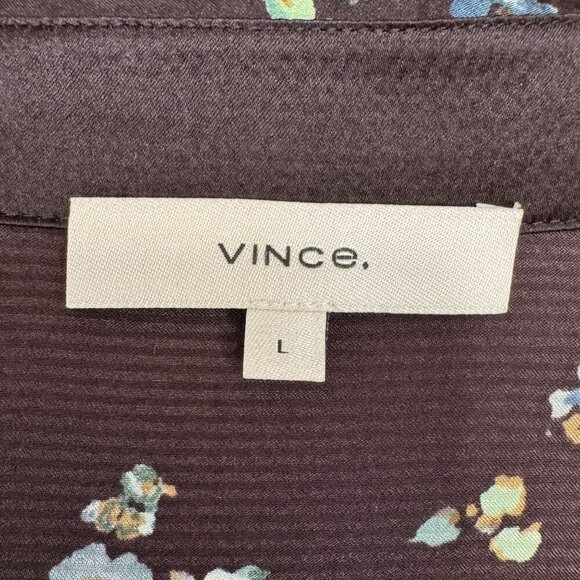 Vince Black Blue Scattered Floral Print 100% Silk Mother of Pearl Button Blouse - Picture 13 of 16